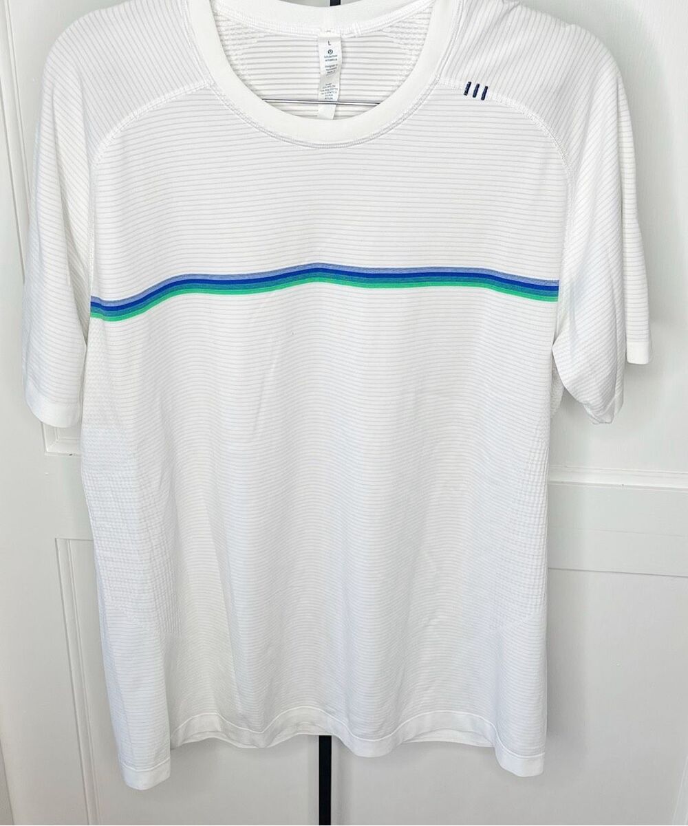 Lululemon Metal Vent Tech Short Sleeve Shirt White Stripe Size Large